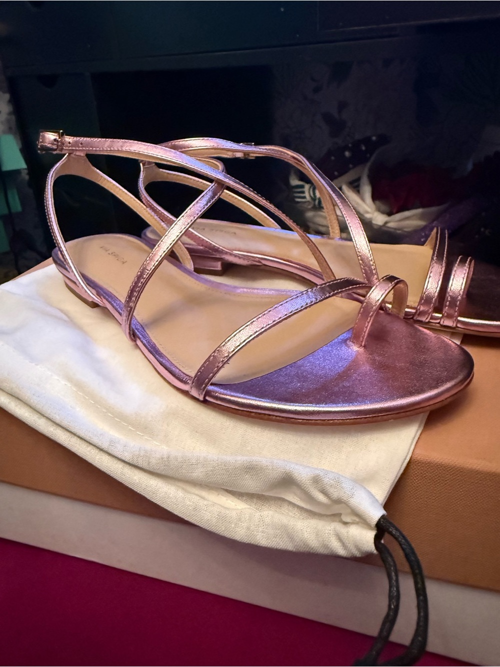 Via Spiga Metallic Rose Gold Strappy Sandals - Picture 4 of 11